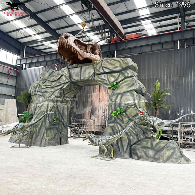 Gerbang Dinosaur Gentian Kaca Dinosaur Gentian Kaca Dinosaur Taman Tema T-Rex Skull Realistik Dinosaur Gentian Kaca (3)