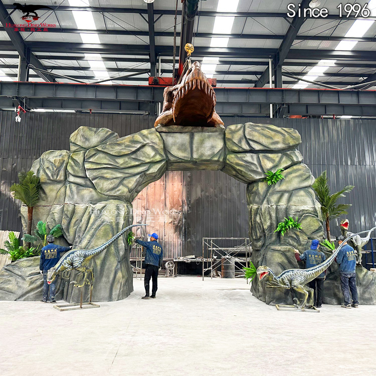 Gerbang Dinosaur Gentian Kaca Dinosaur Gentian Kaca Dinosaur Taman Tema T-Rex Skull Realistik Dinosaur Gentian Kaca (4)